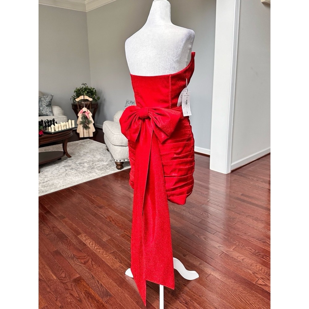 Handmade Luxury Red Glitter Layered Cocktial Dress With Bow Pin Size Small NWT - Picture 6 of 12